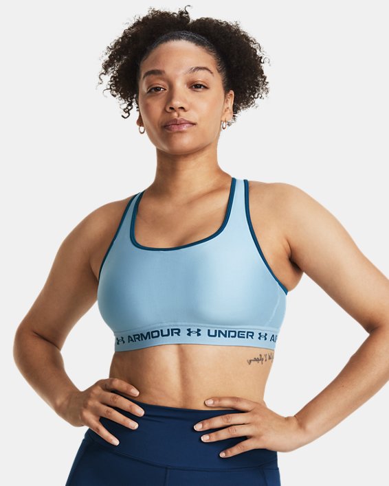 Women's Armour® Mid Crossback Sports Bra in Blue image number 2